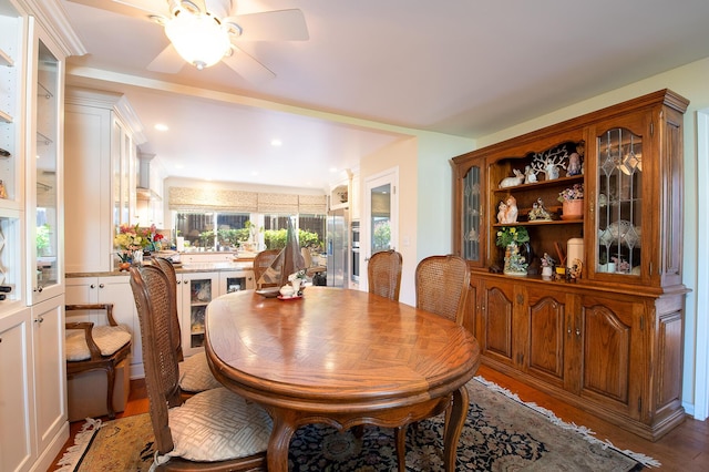 23 La Cumbre Cir, Santa Barbara, CA 93105 - dining area featuring ceiling fan, light wood finished floors, and recessed lighting