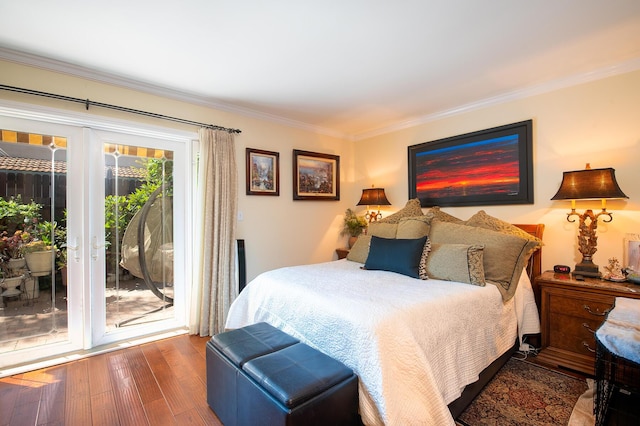 23 La Cumbre Cir, Santa Barbara, CA 93105 - bedroom with access to exterior, ornamental molding, and dark wood-type flooring