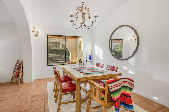 80 Bobcat Springs Rd, Buellton, CA 93427 - dining area with arched walkways, a chandelier, and vaulted ceiling
