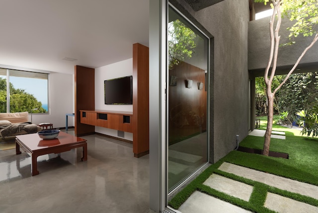 1944 Eucalyptus Hill Rd, Santa Barbara, CA 93108 - living room with finished concrete flooring