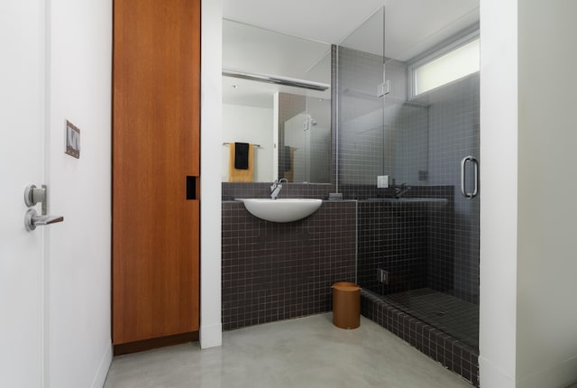 1944 Eucalyptus Hill Rd, Santa Barbara, CA 93108 - bathroom with a shower stall and finished concrete flooring