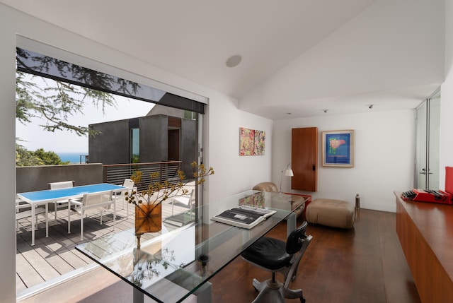 1944 Eucalyptus Hill Rd, Santa Barbara, CA 93108 - home office with wood finished floors and vaulted ceiling