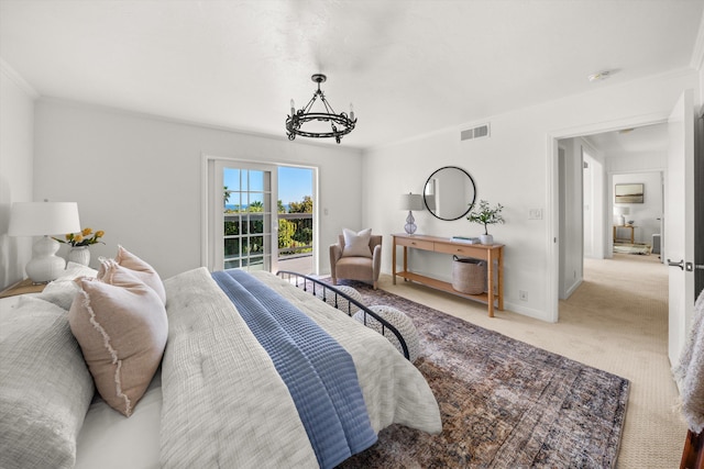 2365 Whitney Ave, Summerland, CA 93067 - bedroom featuring a chandelier, carpet flooring, and ornamental molding