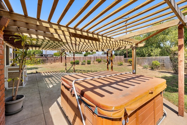 886 Raddue Ave, Santa Barbara, CA 93111 - fenced backyard with a pergola, a hot tub, and a patio area