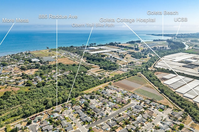 886 Raddue Ave, Santa Barbara, CA 93111 - aerial view of property's location with a large body of water and property parcel outlined
