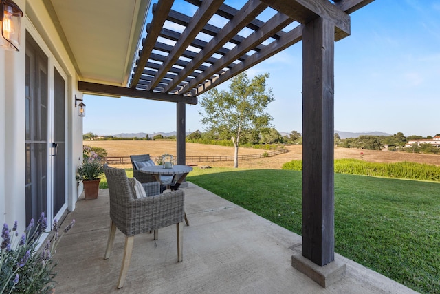 1740 Still Meadow Rd, Solvang, CA 93463 - view of patio featuring a pergola, a rural view, and a mountain view