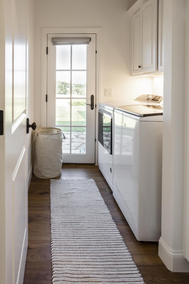 1740 Still Meadow Rd, Solvang, CA 93463 - doorway to outside with washing machine and dryer and dark wood finished floors