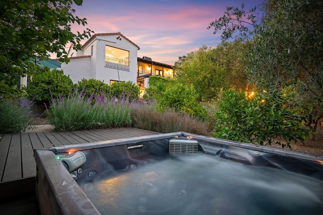 2641 Dorking Pl, Santa Barbara, CA 93105 - pool at dusk with a hot tub and a deck