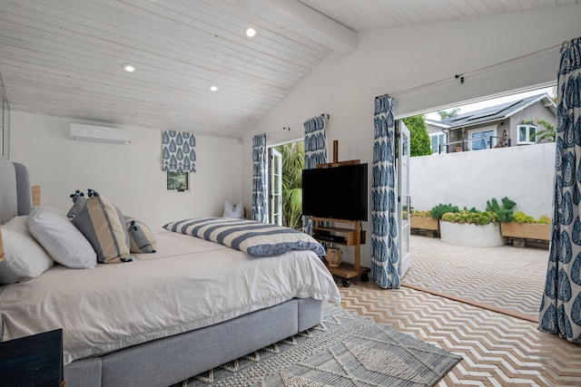 2641 Dorking Pl, Santa Barbara, CA 93105 - bedroom featuring multiple windows, an AC wall unit, recessed lighting, access to outside, and carpet flooring