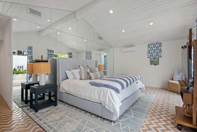 2641 Dorking Pl, Santa Barbara, CA 93105 - bedroom with a barn door, recessed lighting, and a wall mounted AC