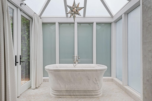2641 Dorking Pl, Santa Barbara, CA 93105 - bathroom with a freestanding tub and a chandelier