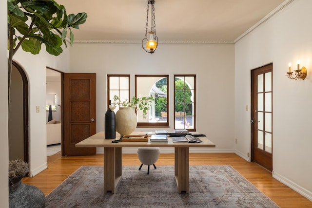 205 S Lomita Ave, Ojai, CA 93023 - office area featuring light wood-type flooring and ornamental molding