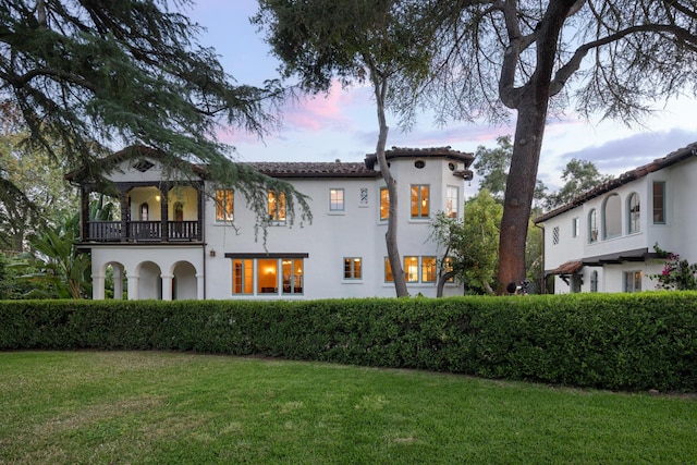205 S Lomita Ave, Ojai, CA 93023 - back of property with a balcony, a yard, and stucco siding
