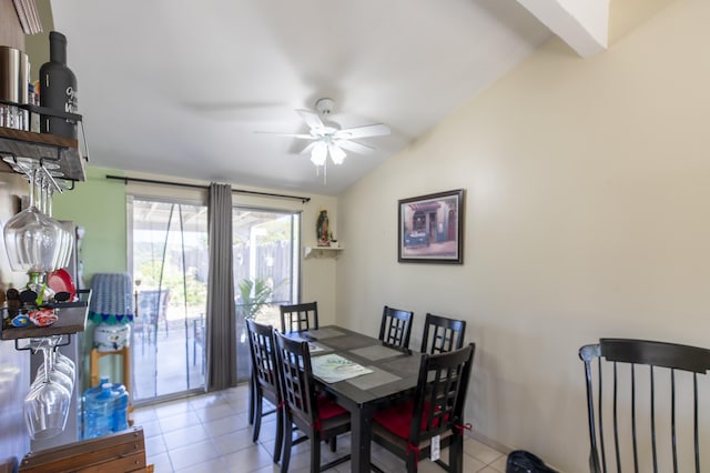 3608 Via Orilla, Lompoc, CA 93436 - dining area with vaulted ceiling, light tile patterned flooring, and ceiling fan