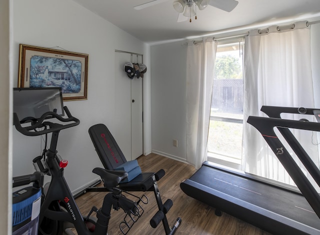 3608 Via Orilla, Lompoc, CA 93436 - workout area with a ceiling fan and wood finished floors
