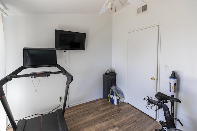 3608 Via Orilla, Lompoc, CA 93436 - workout room featuring wood finished floors and a ceiling fan