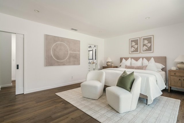 251 Cloydon Cir, Montecito, CA 93108 - bedroom with dark wood-style flooring, recessed lighting, and connected bathroom
