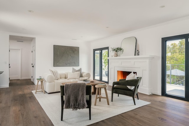 251 Cloydon Cir, Montecito, CA 93108 - living room with a fireplace, wood finished floors, and crown molding