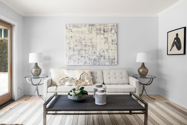 5668 Encina Rd, Goleta, CA 93117 - living area featuring crown molding and tile patterned floors