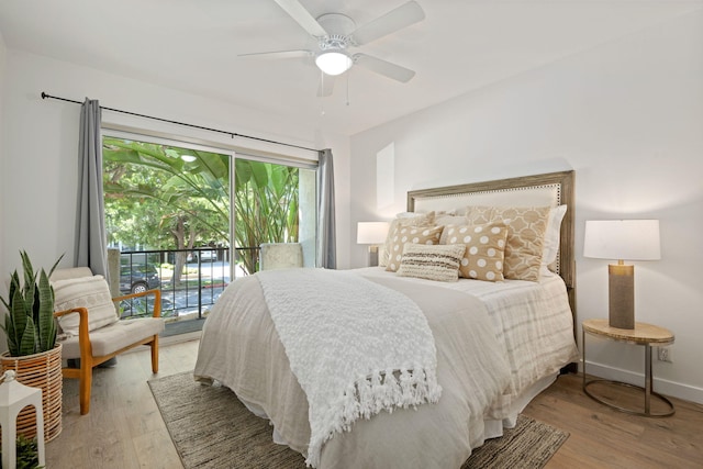 1701 Anacapa St Unit 6, Santa Barbara, CA 93101 - bedroom with light wood finished floors, access to exterior, and ceiling fan