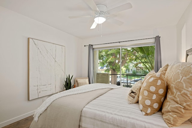 1701 Anacapa St Unit 6, Santa Barbara, CA 93101 - bedroom featuring access to outside, wood finished floors, and a ceiling fan