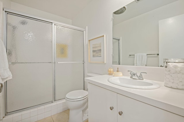 1701 Anacapa St Unit 6, Santa Barbara, CA 93101 - bathroom with vanity, a stall shower, and tile patterned flooring
