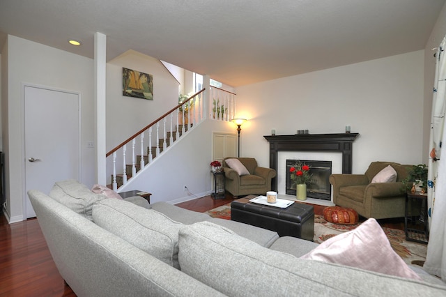 4014 Primavera Rd Unit A, Santa Barbara, CA 93110 - living area featuring wood finished floors, stairs, and a glass covered fireplace
