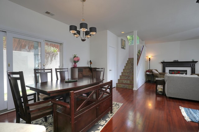 4014 Primavera Rd Unit A, Santa Barbara, CA 93110 - dining space featuring plenty of natural light, stairway, a chandelier, and wood finished floors