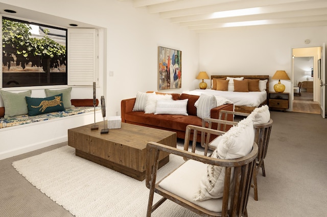 1330 W Valerio St, Santa Barbara, CA 93101 - bedroom featuring carpet floors and beam ceiling