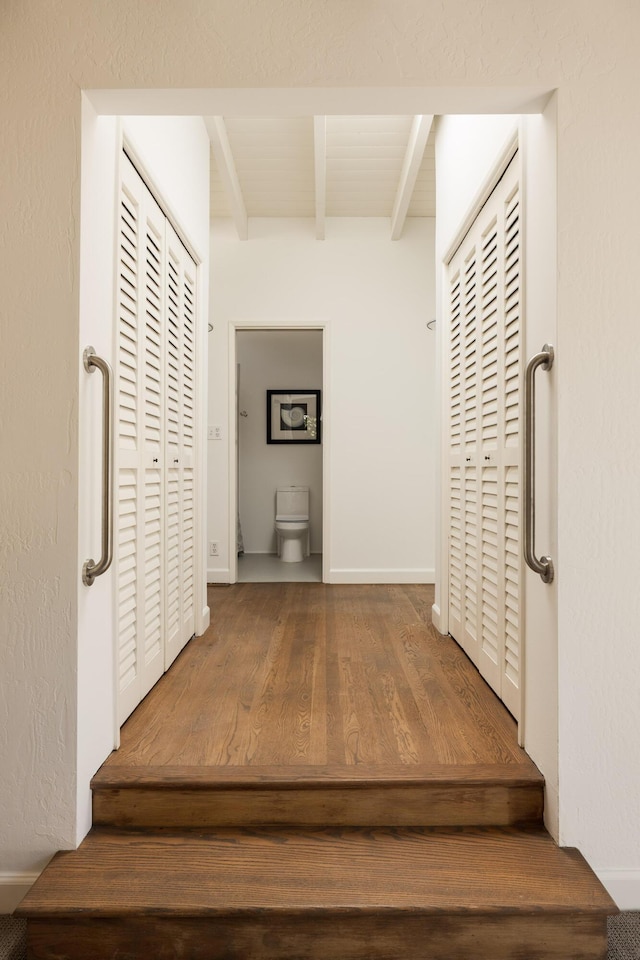 1330 W Valerio St, Santa Barbara, CA 93101 - hallway featuring beam ceiling and wood finished floors
