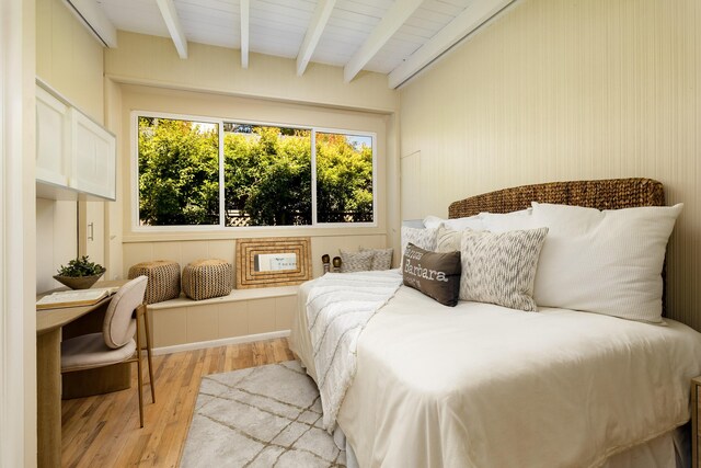 1330 W Valerio St, Santa Barbara, CA 93101 - bedroom with light wood-style floors and beam ceiling