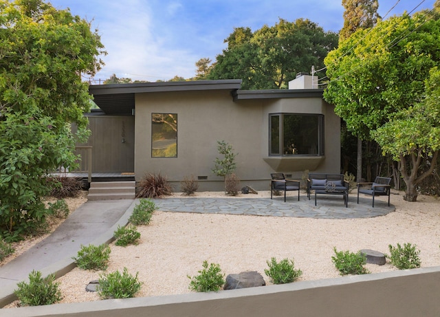 1330 W Valerio St, Santa Barbara, CA 93101 - rear view of property with an outdoor hangout area, crawl space, a patio, and stucco siding