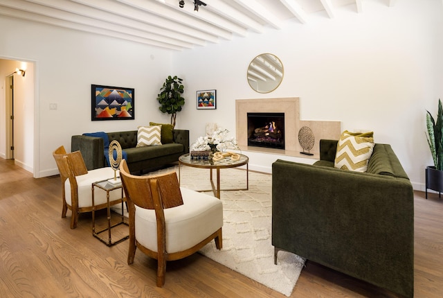 1330 W Valerio St, Santa Barbara, CA 93101 - living room with wood finished floors, beam ceiling, and a high end fireplace