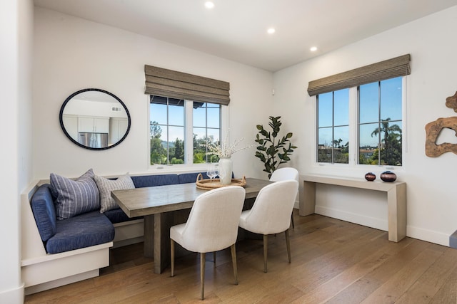 3718 State St Unit 314, Santa Barbara, CA 93105 - dining space featuring breakfast area, wood-type flooring, and recessed lighting