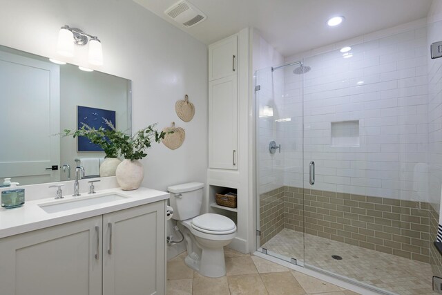 3718 State St Unit 314, Santa Barbara, CA 93105 - full bathroom featuring vanity, a shower stall, tile patterned floors, and recessed lighting