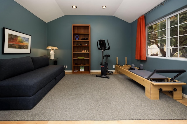 1138 Vallecito Rd, Carpinteria, CA 93013 - game room featuring lofted ceiling, recessed lighting, and carpet floors