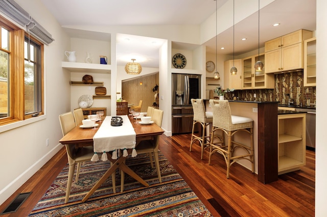 1138 Vallecito Rd, Carpinteria, CA 93013 - dining space featuring dark wood-style floors and recessed lighting
