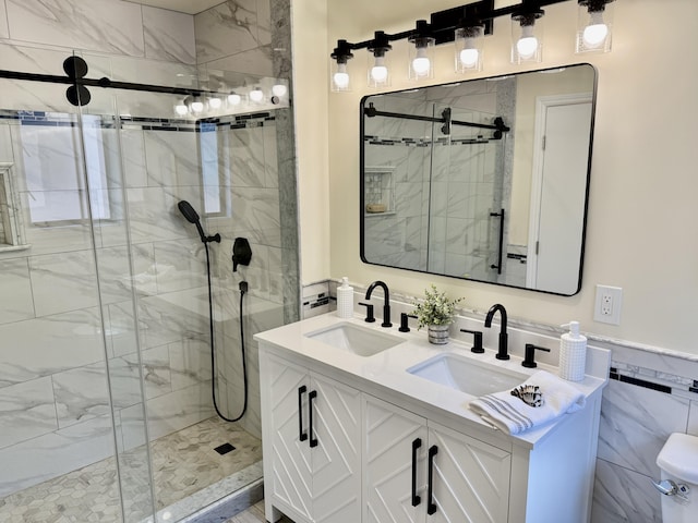 19 W Quinto St, Santa Barbara, CA 93105 - bathroom with a stall shower and double vanity