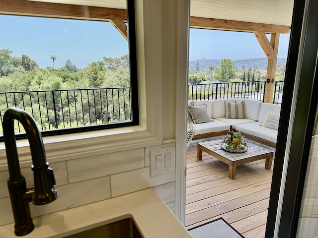 19 W Quinto St, Santa Barbara, CA 93105 - balcony featuring an outdoor hangout area and a wooded view