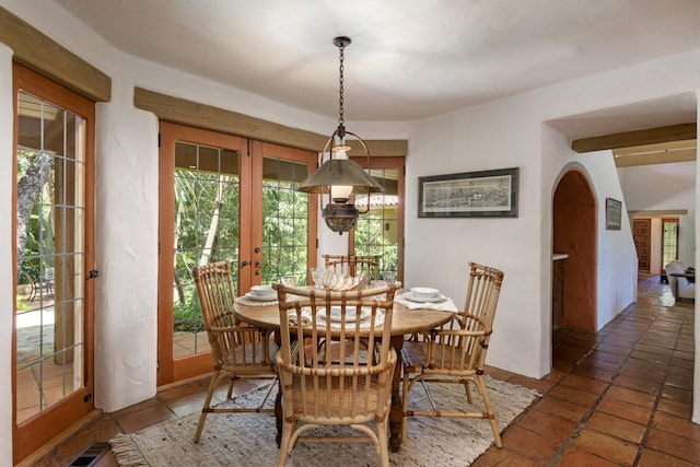 601 San Ysidro Rd, Santa Barbara, CA 93108 - dining space with french doors and arched walkways