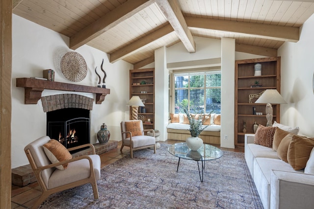 601 San Ysidro Rd, Santa Barbara, CA 93108 - living area with wood ceiling and a brick fireplace