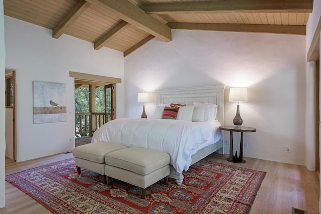 601 San Ysidro Rd, Santa Barbara, CA 93108 - bedroom featuring wood ceiling, wood finished floors, and access to exterior