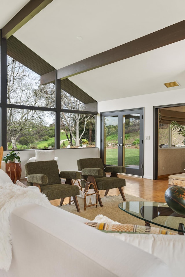 230 Avocado Pl, Camarillo, CA 93010 - living area featuring beamed ceiling, wood finished floors, and french doors