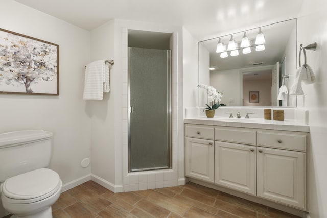 230 Avocado Pl, Camarillo, CA 93010 - full bathroom with vanity, a stall shower, and wood finish floors