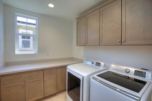 6628 Sand Castle Pl Unit C-7, Goleta, CA 93117 - laundry room featuring washing machine and clothes dryer, cabinet space, and recessed lighting