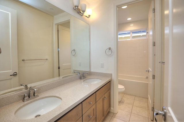 6628 Sand Castle Pl Unit C-7, Goleta, CA 93117 - bathroom with double vanity, tile patterned floors, and recessed lighting