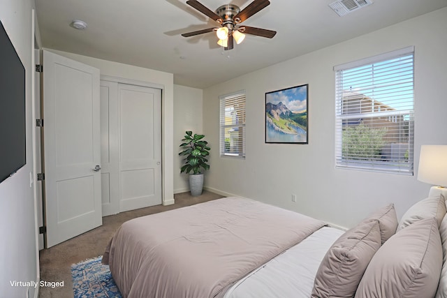 6628 Sand Castle Pl Unit C-7, Goleta, CA 93117 - bedroom featuring carpet floors, a closet, and a ceiling fan