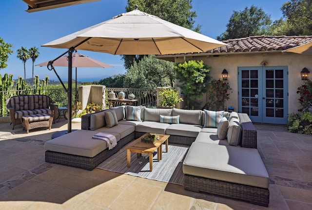1439 Tunnel Rd, Santa Barbara, CA 93105 - view of patio / terrace featuring french doors and an outdoor hangout area