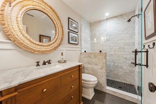 2807 Gaviota St, Los Olivos, CA 93441 - bathroom with vanity, walk in shower, tile patterned floors, and a decorative wall