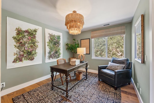 2807 Gaviota St, Los Olivos, CA 93441 - office featuring a chandelier and wood finished floors